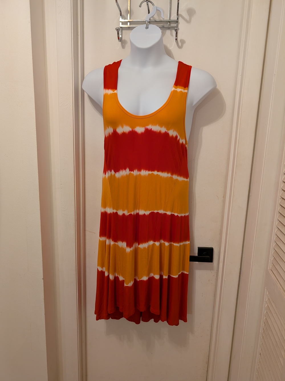 Calvin Klein Red and Mustard Tie-Dye Midi Dress